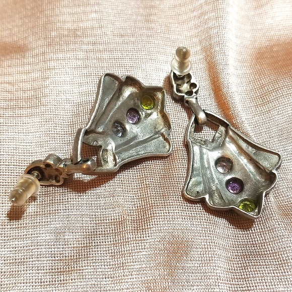 VTG DOOR KNOCKER Multi Gem Marcasite Sterling Earrings - Picture 4 of 7